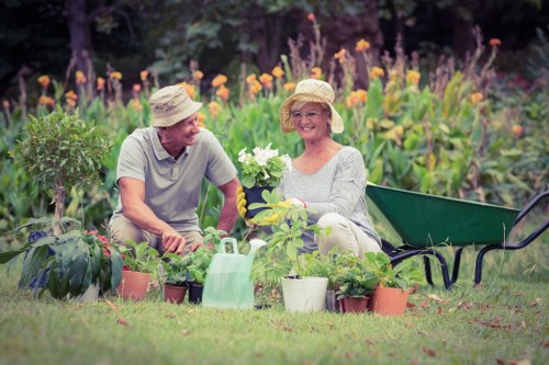 Professional landscapers working on a Hatch End garden design